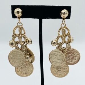 Alexander The Great Gold Tone Faux Coin Dangle Pierced Earrings